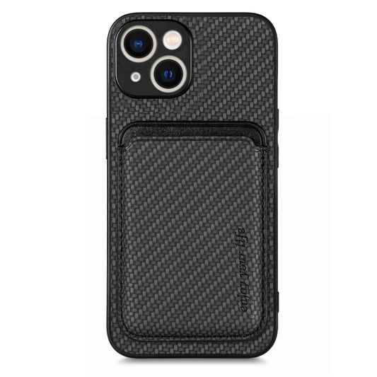 For iPhone 15 Carbon Fiber Leather Card Magsafe Phone Case(Black) - iPhone 15 Cases by buy2fix | Online Shopping UK | buy2fix