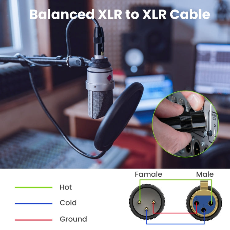 JUNSUNMAY XLR Male to Male Mic Cord 3 Pin Audio Cable Balanced Shielded Cable, Length:1m - Microphone Audio Cable & Connector by JUNSUNMAY | Online Shopping UK | buy2fix