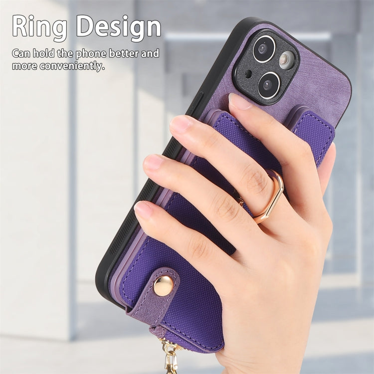 For iPhone 15 Pro Max Cross Leather Ring Vertical Zipper Wallet Back Phone Case(Purple) - iPhone 15 Pro Max Cases by buy2fix | Online Shopping UK | buy2fix