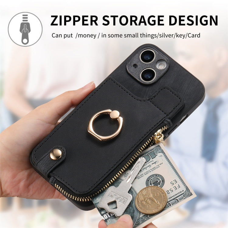For iPhone 15 Pro Max Cross Leather Ring Vertical Zipper Wallet Back Phone Case(Black) - iPhone 15 Pro Max Cases by buy2fix | Online Shopping UK | buy2fix