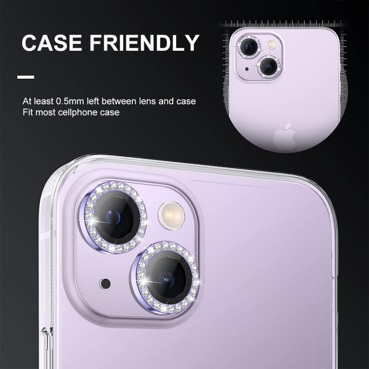 For iPhone 14 / 14 Plus ENKAY AR Anti-reflection Individual Diamond Ring Camera Lens Glass Full Film(Deep Purple) - iPhone 14 Tempered Glass by ENKAY | Online Shopping UK | buy2fix