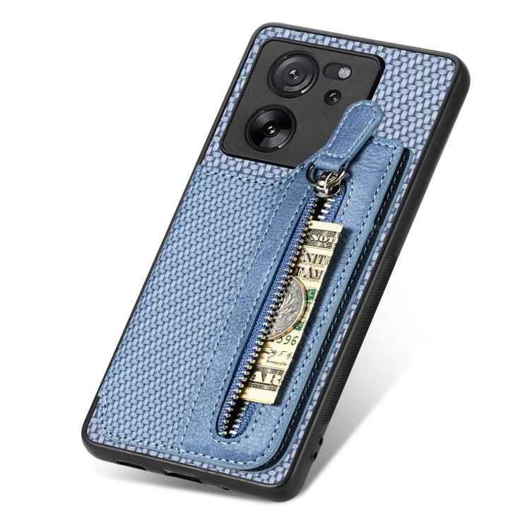 For Xiaomi 13T / 13T Pro Carbon Fiber Flip Zipper Wallet Phone Case(Blue) - Xiaomi Cases by buy2fix | Online Shopping UK | buy2fix