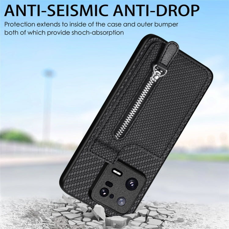 For Xiaomi 13T / 13T Pro Carbon Fiber Vertical Flip Zipper Phone Case(Brown) - Xiaomi Cases by buy2fix | Online Shopping UK | buy2fix