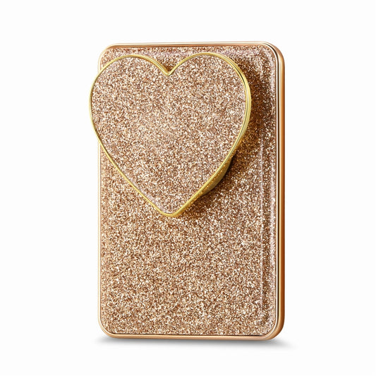 Electroplating Glitter Magsafe Airbag Heart Stand Phone Card Bag(Gold) - Others Accessories by buy2fix | Online Shopping UK | buy2fix
