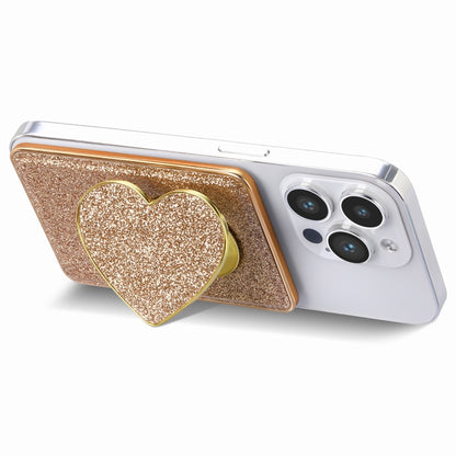 Electroplating Glitter Magsafe Airbag Heart Stand Phone Card Bag(Gold) - Others Accessories by buy2fix | Online Shopping UK | buy2fix