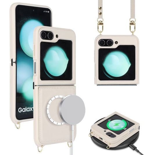 For Samsung Galaxy Z Flip5 5G Crossbody R20 Texture Leather Magsafe Phone Case(White) - Galaxy Z Flip5 Cases by buy2fix | Online Shopping UK | buy2fix