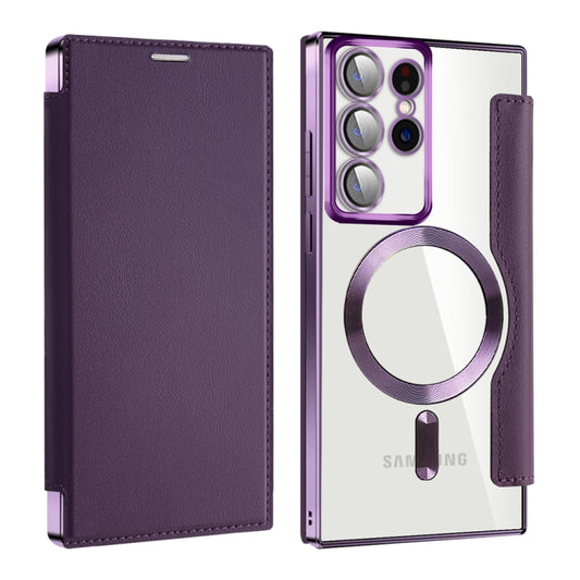 For Samsung Galaxy S22 Ultra 5G MagSafe Magnetic RFID Anti-theft Leather Phone Case(Purple) - Galaxy S22 Ultra 5G Cases by buy2fix | Online Shopping UK | buy2fix