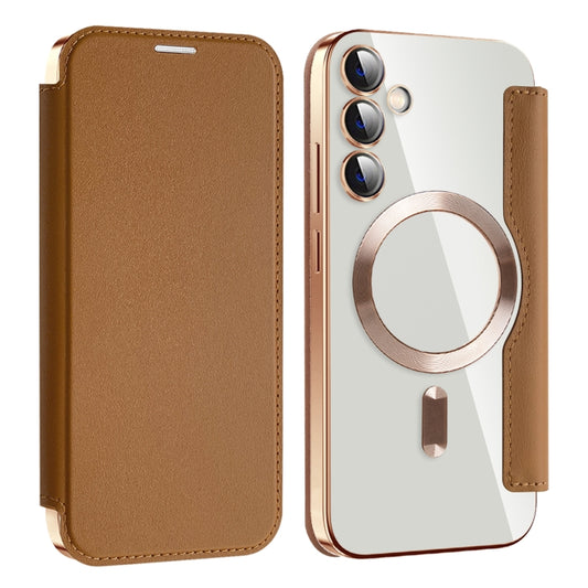 For Samsung Galaxy S23 FE 5G MagSafe Magnetic RFID Anti-theft Leather Phone Case(Brown) - Galaxy S23 FE 5G Cases by buy2fix | Online Shopping UK | buy2fix