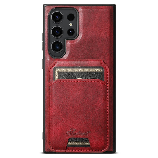 For Samsung Galaxy S22 Ultra 5G Suteni H15 MagSafe Oil Eax Leather Detachable Wallet Back Phone Case(Red) - Galaxy S22 Ultra 5G Cases by Suteni | Online Shopping UK | buy2fix