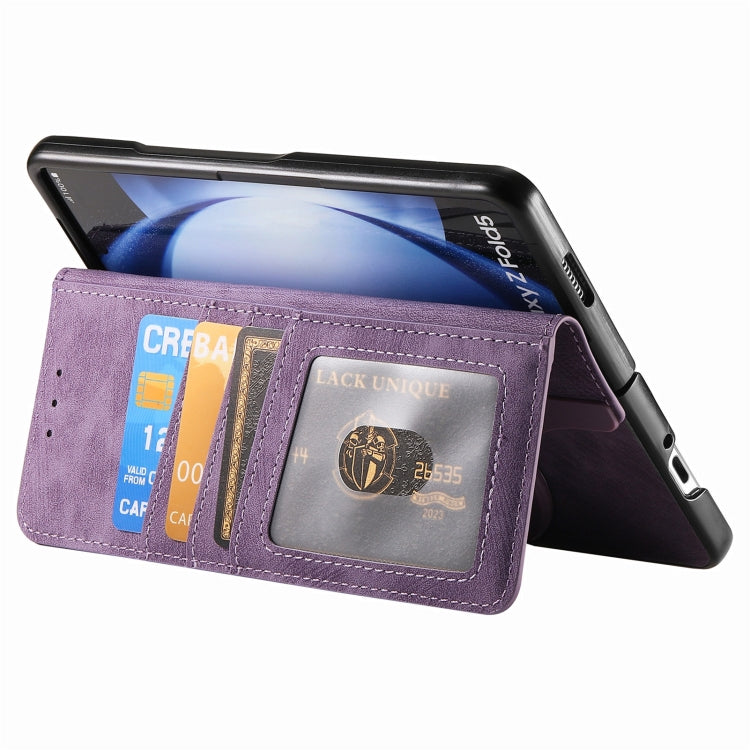 For Samsung Galaxy Z Fold5 5G Retro MagSafe Magnetic Zipper Wallet Leather Phone Case(Purple) - Galaxy Z Fold5 Cases by buy2fix | Online Shopping UK | buy2fix