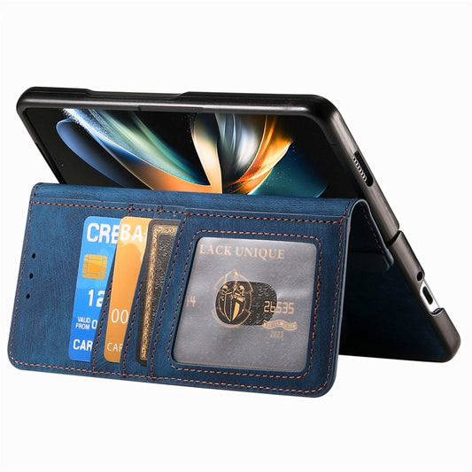 For Samsung Galaxy Z Fold4 Retro MagSafe Magnetic Zipper Wallet Leather Phone Case(Blue) - Galaxy Z Fold4 5G Cases by buy2fix | Online Shopping UK | buy2fix