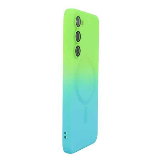 For Samsung Galaxy S24 5G ENKAY Hat-Prince MagSafe Rainbow Gradient Silicone Phone Case with Lens Film(Green Blue) - Galaxy S24 5G Cases by ENKAY | Online Shopping UK | buy2fix