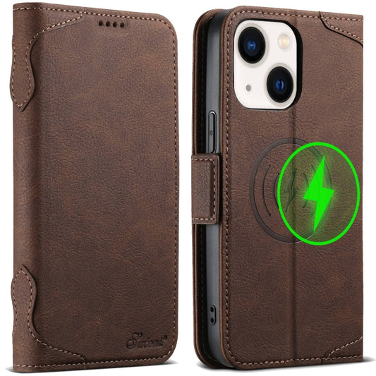 For iPhone 13 SUTENI J07 Multifunctional Horizontal Flip Magsafe Leather Phone Case(Brown) - iPhone 13 Cases by Suteni | Online Shopping UK | buy2fix