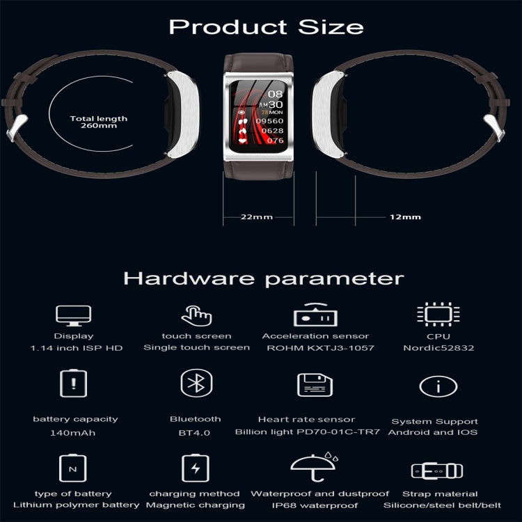 AK12 1.14 inch IPS Color Screen Smart Watch IP68 Waterproof,Leather Watchband,Support Call Reminder /Heart Rate Monitoring/Blood Pressure Monitoring/Sleep Monitoring/Predict Menstrual Cycle Intelligently(Black) - Smart Wear by buy2fix | Online Shopping UK | buy2fix