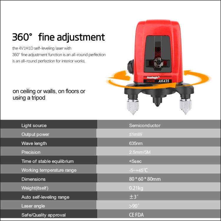 AK435 Laser Level 3D Self Leveling 2 Line Lasers Horizontal Vertical Lasers Level 360 Tripod Mini Laser Levels - Consumer Electronics by buy2fix | Online Shopping UK | buy2fix