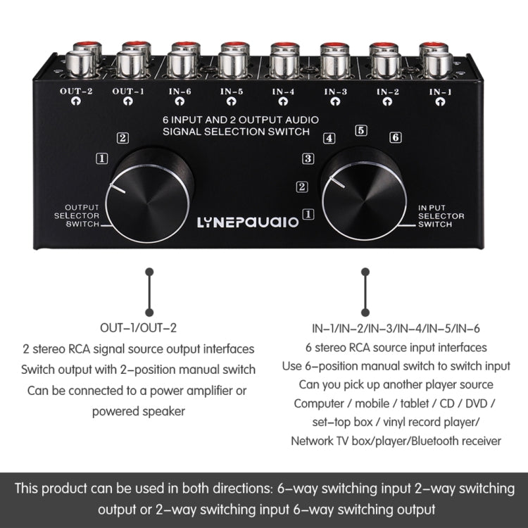 B026 6 Input 2 Output Or 2 Input 6 Output Audio Signal Source Selection Switcher RCA Port - Consumer Electronics by buy2fix | Online Shopping UK | buy2fix