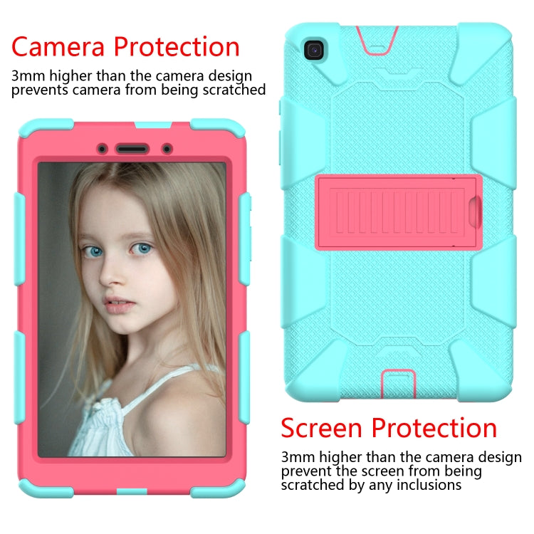 For Galaxy Tab A8.0 2019 / T290 Shockproof Two-Color Silicone Protection Case with Holder(TeaL+Hot Pink) - Samsung Accessories by buy2fix | Online Shopping UK | buy2fix