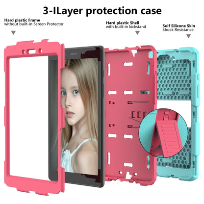 For Galaxy Tab A8.0 2019 / T290 Shockproof Two-Color Silicone Protection Case with Holder(TeaL+Hot Pink) - Samsung Accessories by buy2fix | Online Shopping UK | buy2fix