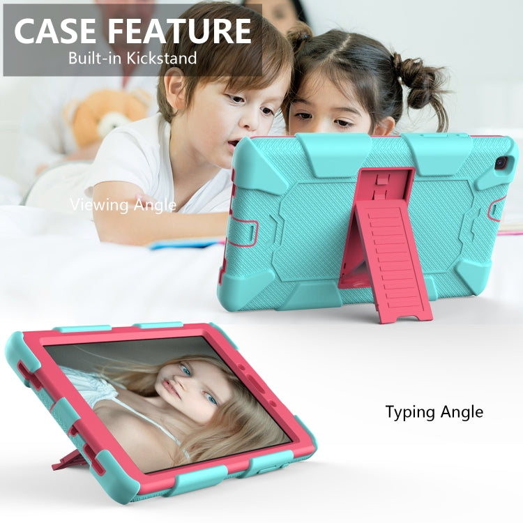 For Galaxy Tab A8.0 2019 / T290 Shockproof Two-Color Silicone Protection Case with Holder(TeaL+Hot Pink) - Samsung Accessories by buy2fix | Online Shopping UK | buy2fix