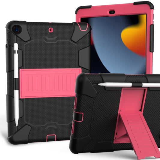 For iPad 10.2 Shockproof Two-Color Silicone Protection Case with Holder & Pen Slot(Black+Hot Pink) - iPad 10.2 Cases by buy2fix | Online Shopping UK | buy2fix