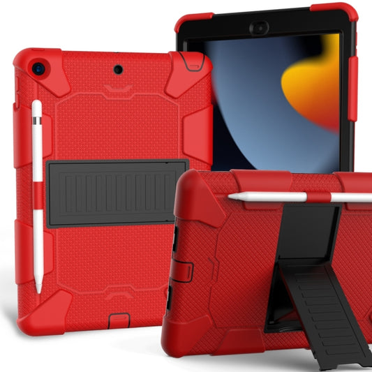 For iPad 10.2 Shockproof Two-Color Silicone Protection Case with Holder & Pen Slot(Red+Black) - iPad 10.2 Cases by buy2fix | Online Shopping UK | buy2fix
