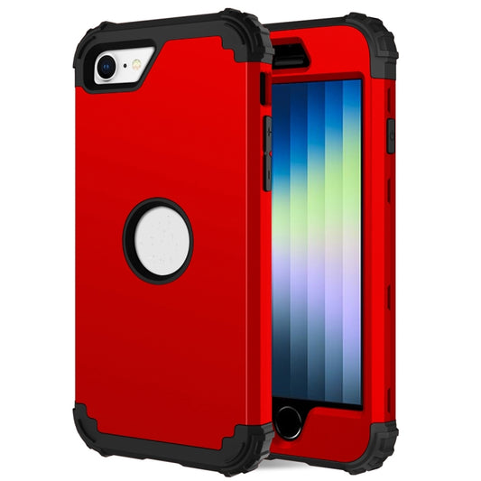 For iPhone SE 2022 / SE 2020 Silicone + PC Three-piece Anti-drop Mobile Phone Protection Back Cover(Red) - Apple Accessories by buy2fix | Online Shopping UK | buy2fix