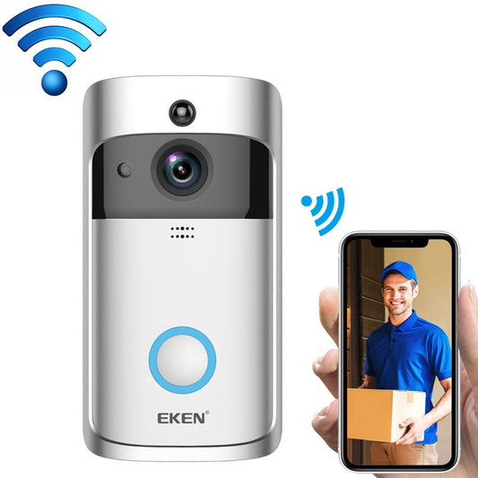 EKEN V5 Smart Phone Call Visual Recording Video Doorbell Night Vision Wireless WiFi Security Home Monitor Intercom Door Bell, Standard(Silver) - Security by buy2fix | Online Shopping UK | buy2fix
