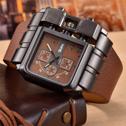 Oulm 3364 Men Square Dial Leather Belt Quartz Watch(Coffee) - Leather Strap Watches by Oulm | Online Shopping UK | buy2fix