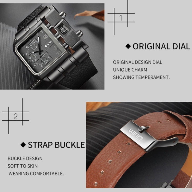 Oulm 3364 Men Square Dial Leather Belt Quartz Watch(Coffee) - Leather Strap Watches by Oulm | Online Shopping UK | buy2fix