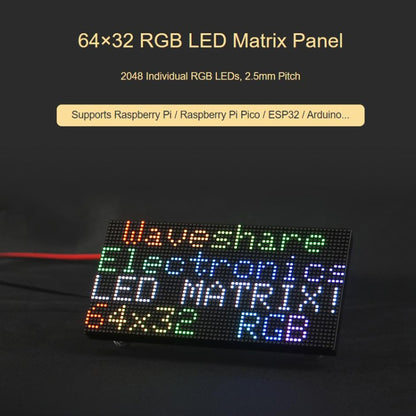 Waveshare RGB Full-color LED Matrix Panel, 2.5mm Pitch, 64x32 Pixels, Adjustable Brightness, 23707 - Consumer Electronics by Waveshare | Online Shopping UK | buy2fix
