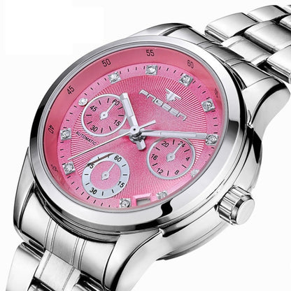 FNGEEN 4006 Ladies Quartz Watch Fashion Luminous Date Display Watch(White Steel Pink Surface) - Metal Strap Watches by FNGEEN | Online Shopping UK | buy2fix
