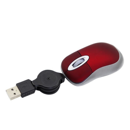 Mini Computer Mouse Retractable USB Cable Optical Ergonomic1600 DPI Portable Small Mice for Laptop(Red) -  by buy2fix | Online Shopping UK | buy2fix