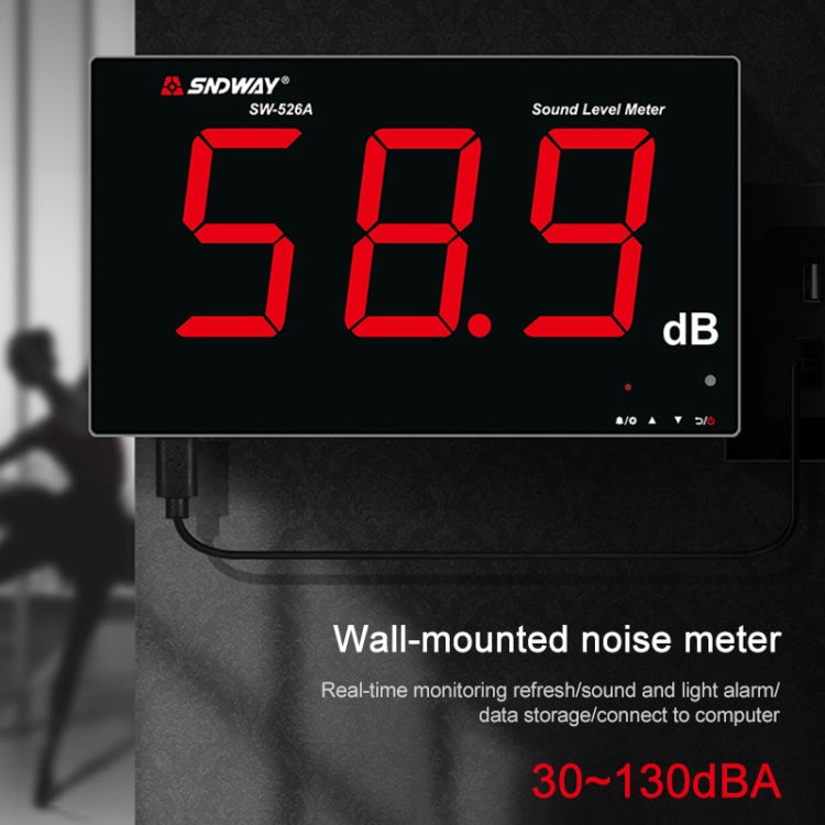 SNDWAY Wall-mounted 30~130dB Large Screen Digital Display Noise Decibel Monitoring Testers, Specification:SW526A 18 inch Display - Light & Sound Meter by SNDWAY | Online Shopping UK | buy2fix