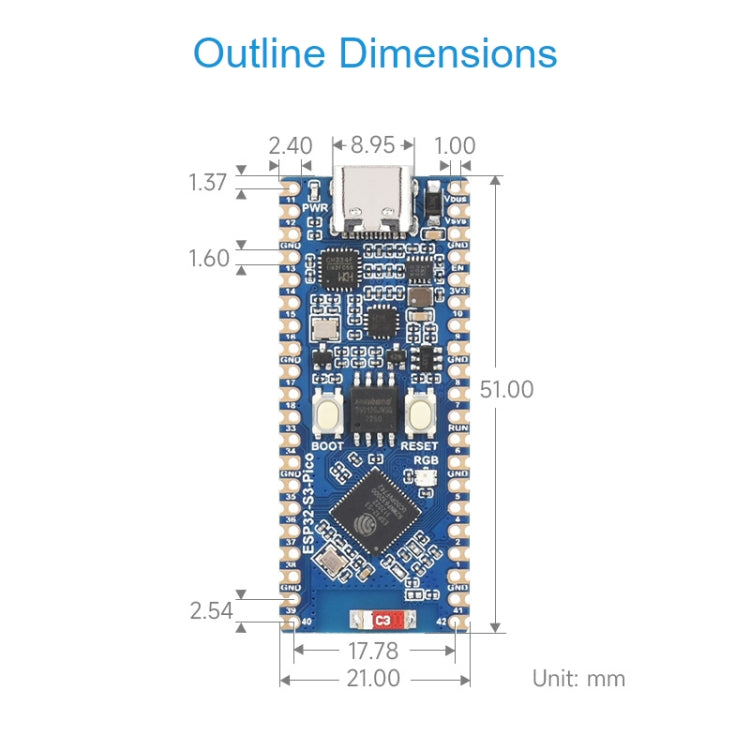 Waveshare ESP32-S3 Microcontroller 2.4 GHz Wi-Fi Development Board Dual-core Processor - Arduino Nucleo Accessories by Waveshare | Online Shopping UK | buy2fix