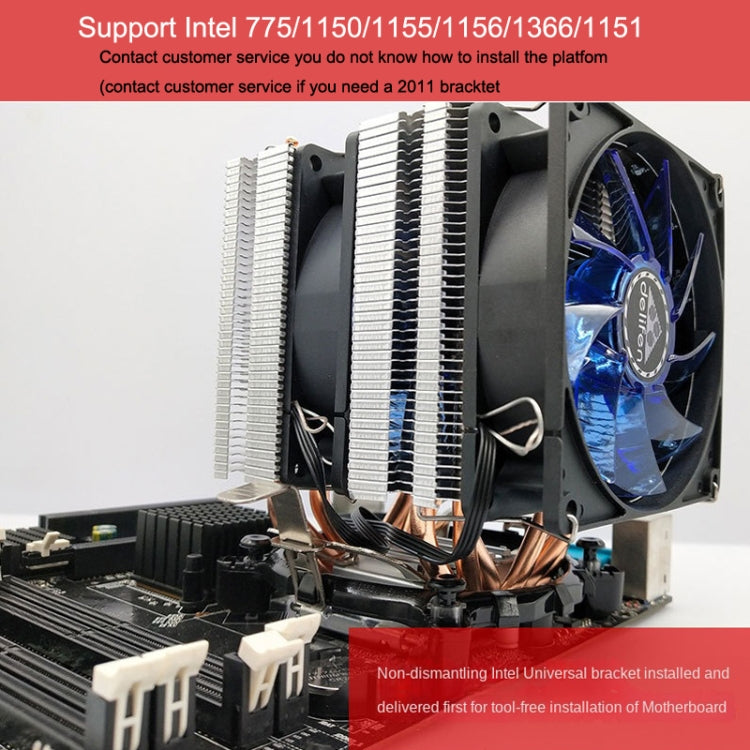 Desktop Computer 6 Copper Tube CPU Radiator Super Quiet Blue Light 3-pin Double Fan - Fan Cooling by buy2fix | Online Shopping UK | buy2fix