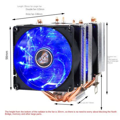 Desktop Computer 6 Copper Tube CPU Radiator Super Quiet PWM Single Fan - Fan Cooling by buy2fix | Online Shopping UK | buy2fix