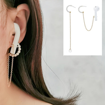 3 PCS Universal Bluetooth Headset Anti-lost C Type Pearl 925 Silver Needle Earring Ear Chain - Apple Accessories by buy2fix | Online Shopping UK | buy2fix