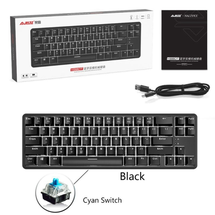 Ajazz K680T Mini USB Wired Dual-mode Charging 68-keys Laptop Bluetooth Mechanical Keyboard, Cable Length: 1.6m, Style:Green Shaft(Black) - Wired Keyboard by Ajazz | Online Shopping UK | buy2fix