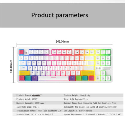 Ajazz K870T 87-keys Wired Bluetooth + Type-C Rechargeable Mechanical Keyboard  Mini RGB Backlit Keyboard, Cable Length: 1.6m(Green Shaft) - Wired Keyboard by Ajazz | Online Shopping UK | buy2fix