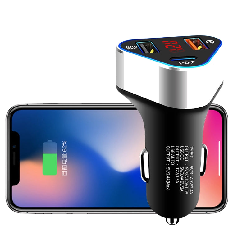 Digital Display PD+QC3.0+2.4A Car Charger TYPE-C Car Phone Charger(Sapphire Blue) - In Car by buy2fix | Online Shopping UK | buy2fix