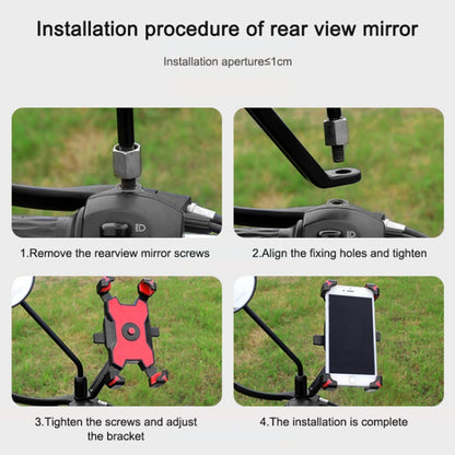 Electric Bicycle Mobile Phone Holder Can Be Rotated 360-degree Mobile Phone Holder Four-way Adjustment Bracket for Motorcycle, Style:Rearview Mirrors(Black) - Holders by buy2fix | Online Shopping UK | buy2fix