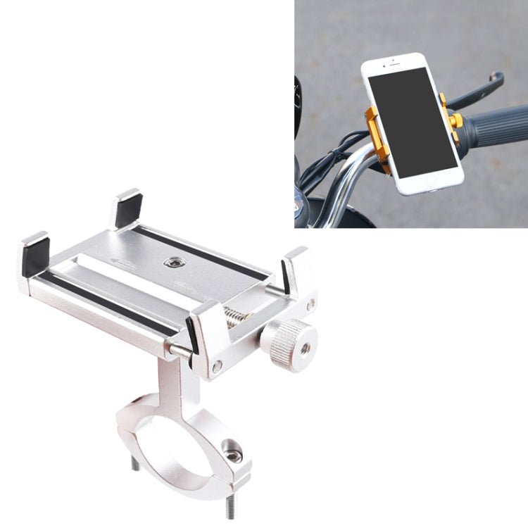 2 PCS Aluminum Alloy Bicycle Mobile Phone Holder Motorcycle Mobile Phone Navigation Bracket Electric Motorcycle Hand Rack(Silver (Handlebar Style)) - Holders by buy2fix | Online Shopping UK | buy2fix