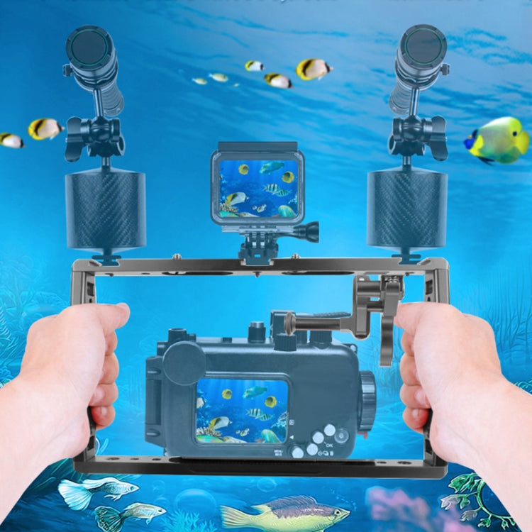 Diving Dual Handheld Grip Bracket Stabilizer Extension Phone Clamp Camera Rig Cage Underwater Case for GoPro HERO9 /8 /7, Colour: Black - Camera Accessories by buy2fix | Online Shopping UK | buy2fix