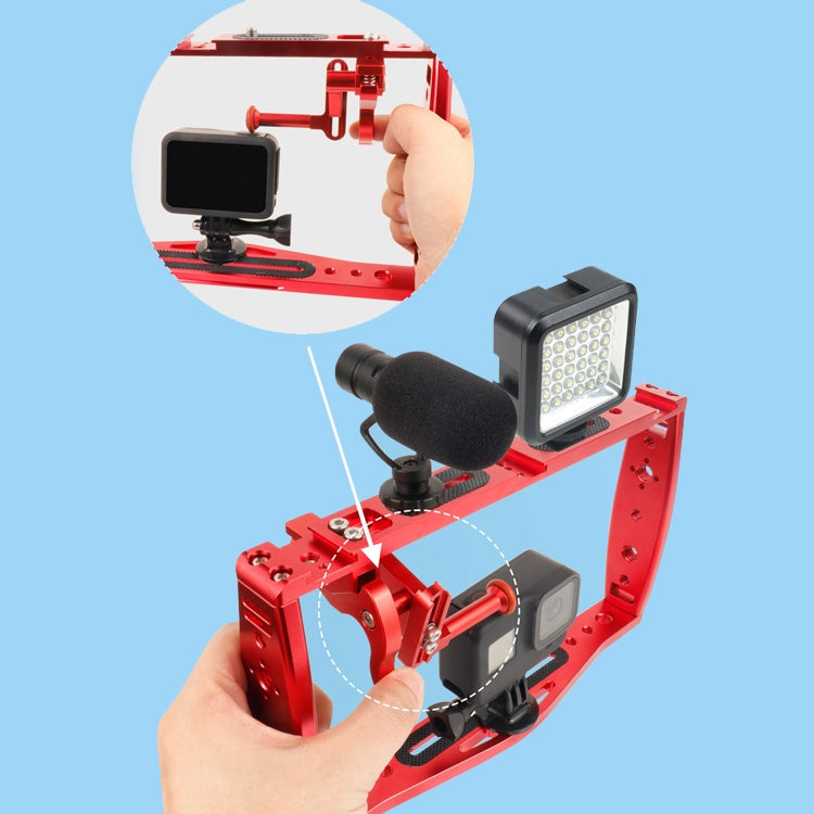 Diving Dual Handheld Grip Bracket Stabilizer Extension Phone Clamp Camera Rig Cage Underwater Case for GoPro HERO9 /8 /7, Colour: Red Bracket + Shutter - Camera Accessories by buy2fix | Online Shopping UK | buy2fix