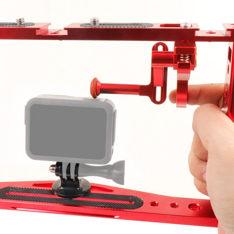 Diving Dual Handheld Grip Bracket Stabilizer Extension Phone Clamp Camera Rig Cage Underwater Case for GoPro HERO9 /8 /7, Colour: Red Bracket + Shutter - Camera Accessories by buy2fix | Online Shopping UK | buy2fix