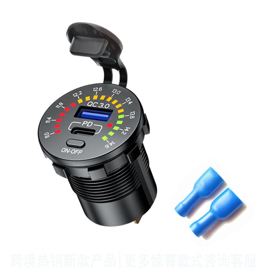 Car Motorcycle Ship Modified With Colorful Screen Display USB Dual QC3.0 Fast Charge Car Charger, Model: P20-C With Terminal - In Car by buy2fix | Online Shopping UK | buy2fix
