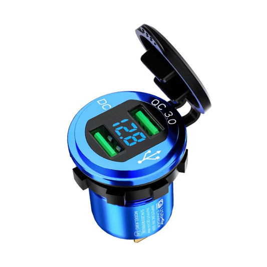 Car Motorcycle Modified USB Charger QC3.0 Metal Waterproof Fast Charge(Blue Shell Blue Light)) - In Car by buy2fix | Online Shopping UK | buy2fix