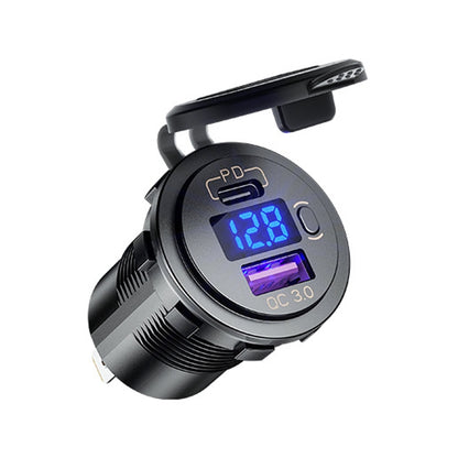 P21-B 12V Modified Car USB Charger With Voltage Display PD QC3.0 Socket(With 60cm Line Green Light) - Car Charger by buy2fix | Online Shopping UK | buy2fix