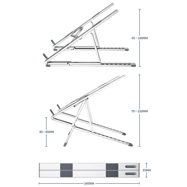 Oatsbasf Z02 Laptop Increasing Cooling Bracket Aluminum Alloy Desktop Adjustable Bracket(Silver) - Laptop Stand by Oatsbasf | Online Shopping UK | buy2fix