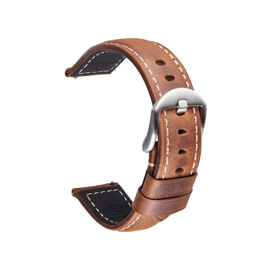 Quick Release Watch Band Crazy Horse Leather Retro Watch Band For Samsung Huawei,Size: 20mm (Deep Brown Silver Buckle) - Watch Bands by buy2fix | Online Shopping UK | buy2fix